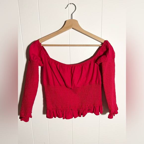 Majorelle Brooke smocked red blouse keyhole off shoulder date night valentines - Picture 4 of 6